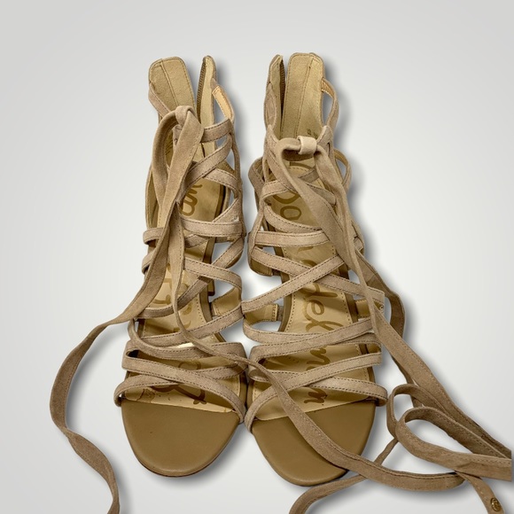 Sam Edelman Alba Tan Suede Lace Up Cage High Heeled Sandals - Picture 7 of 10